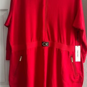 Calvin Klein Vibrant Red Zip-Front Pullover Dress